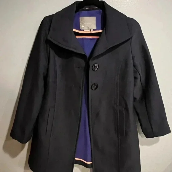 Anthropologie Wellesley Pleated Peacoat in Navy Blue - Women's Size Extra Small - Picture 3 of 10